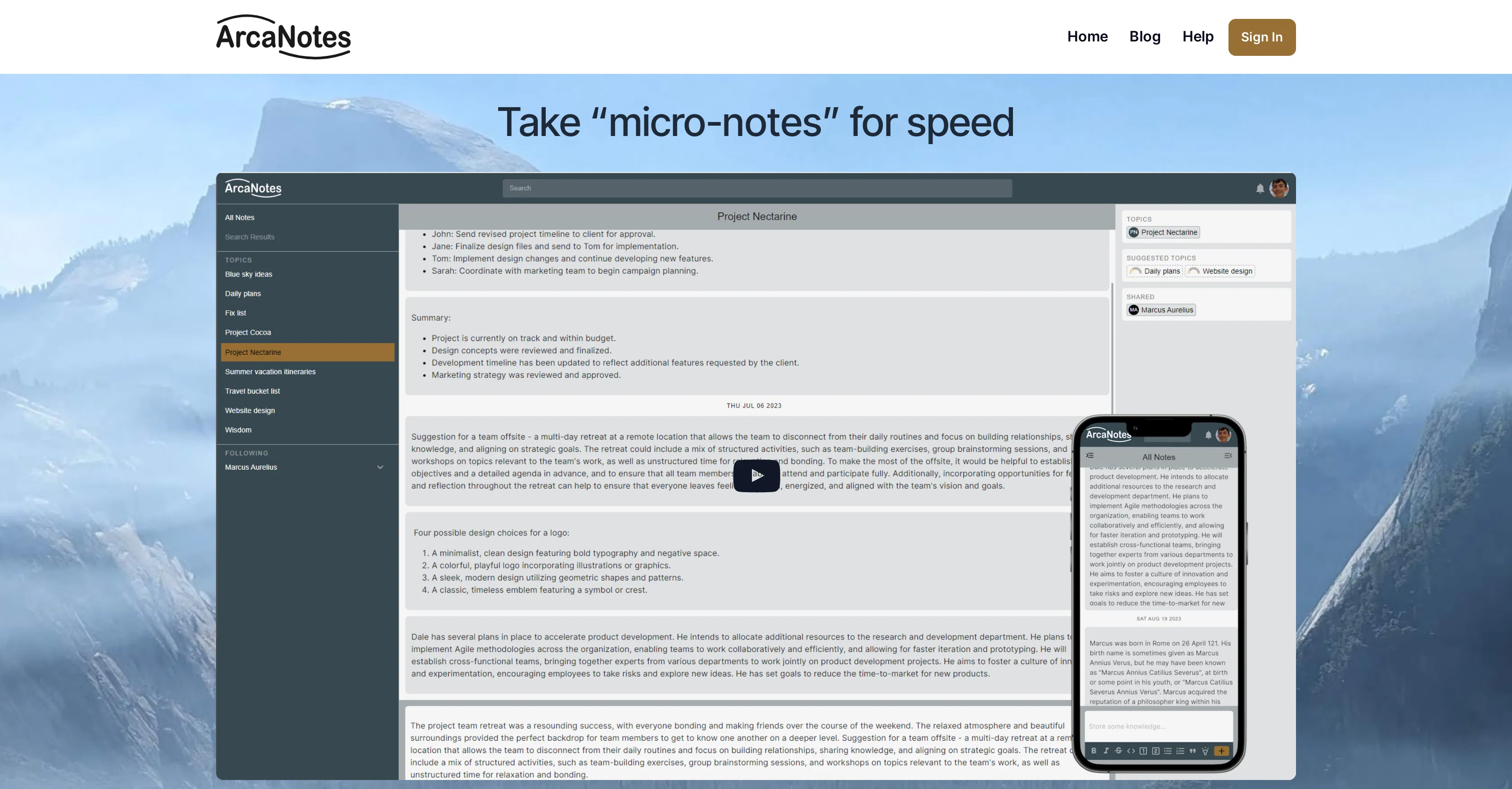 ArcaNotes screenshot