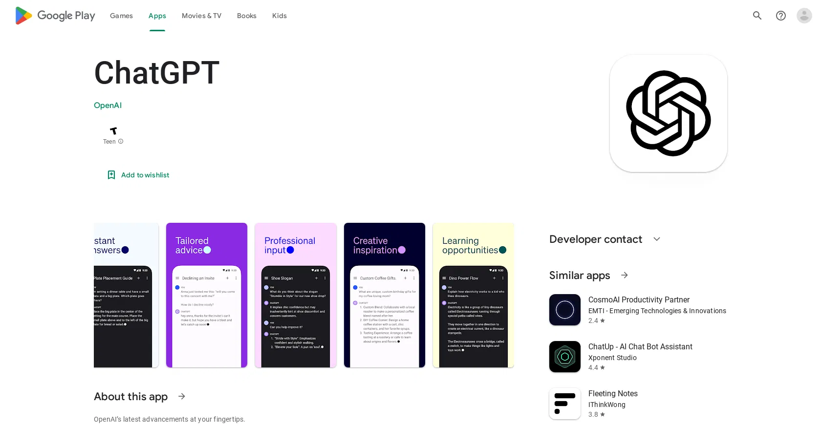 ChatGPT for Android screenshot
