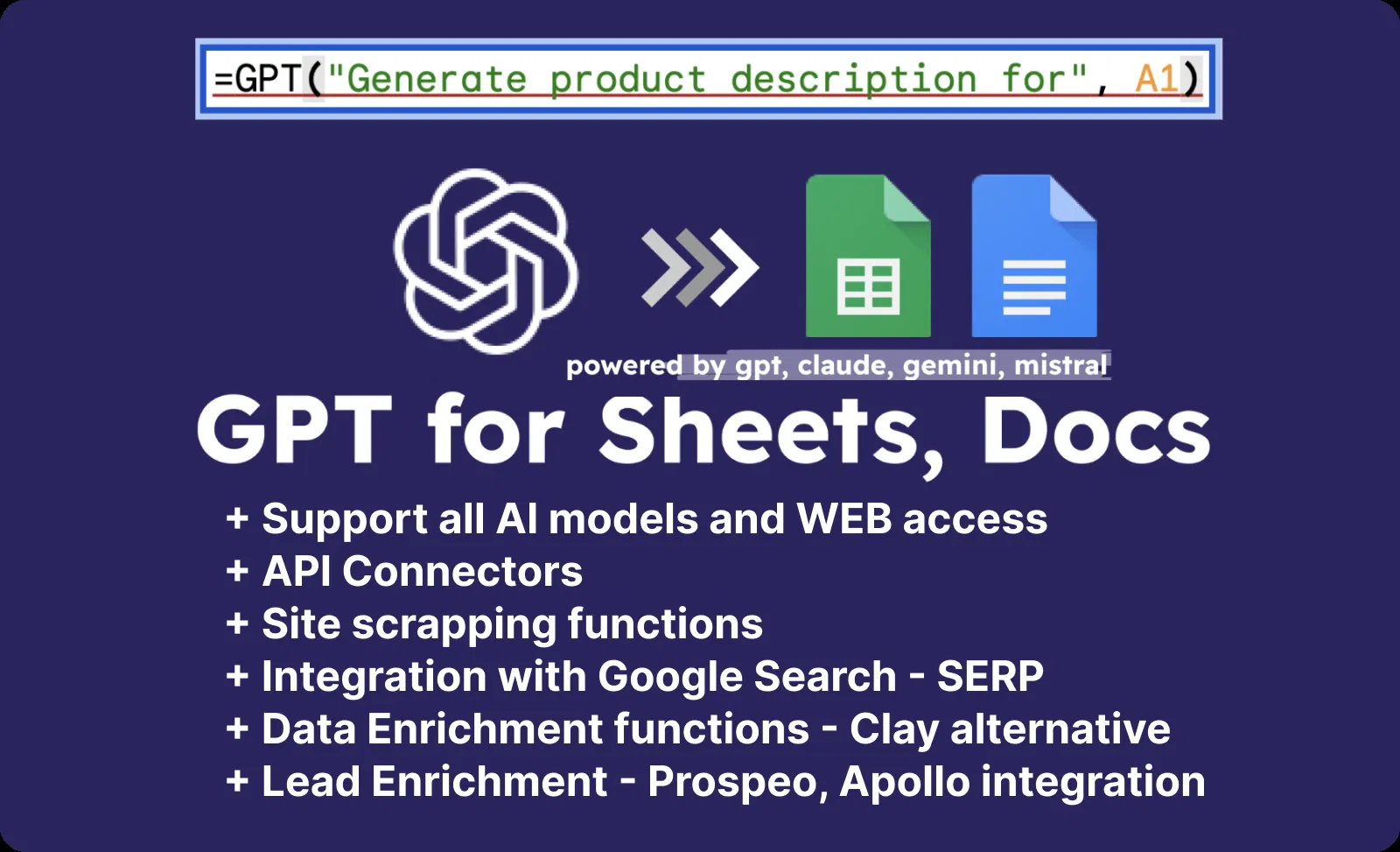 ChatGPT, Gemini, Mistral, Perplexity for Sheets | Programmatic SEO | Data Enrichment | o1-preview | o1-mini | gpt-4o screenshot
