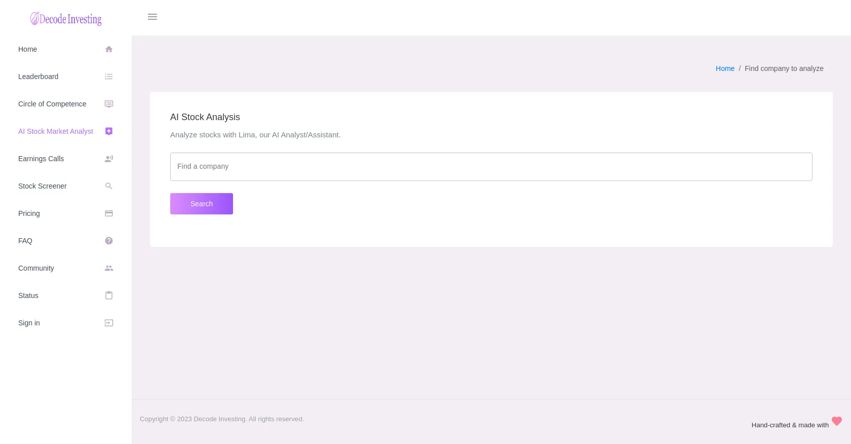 Decode Investing Stock Analysis screenshot