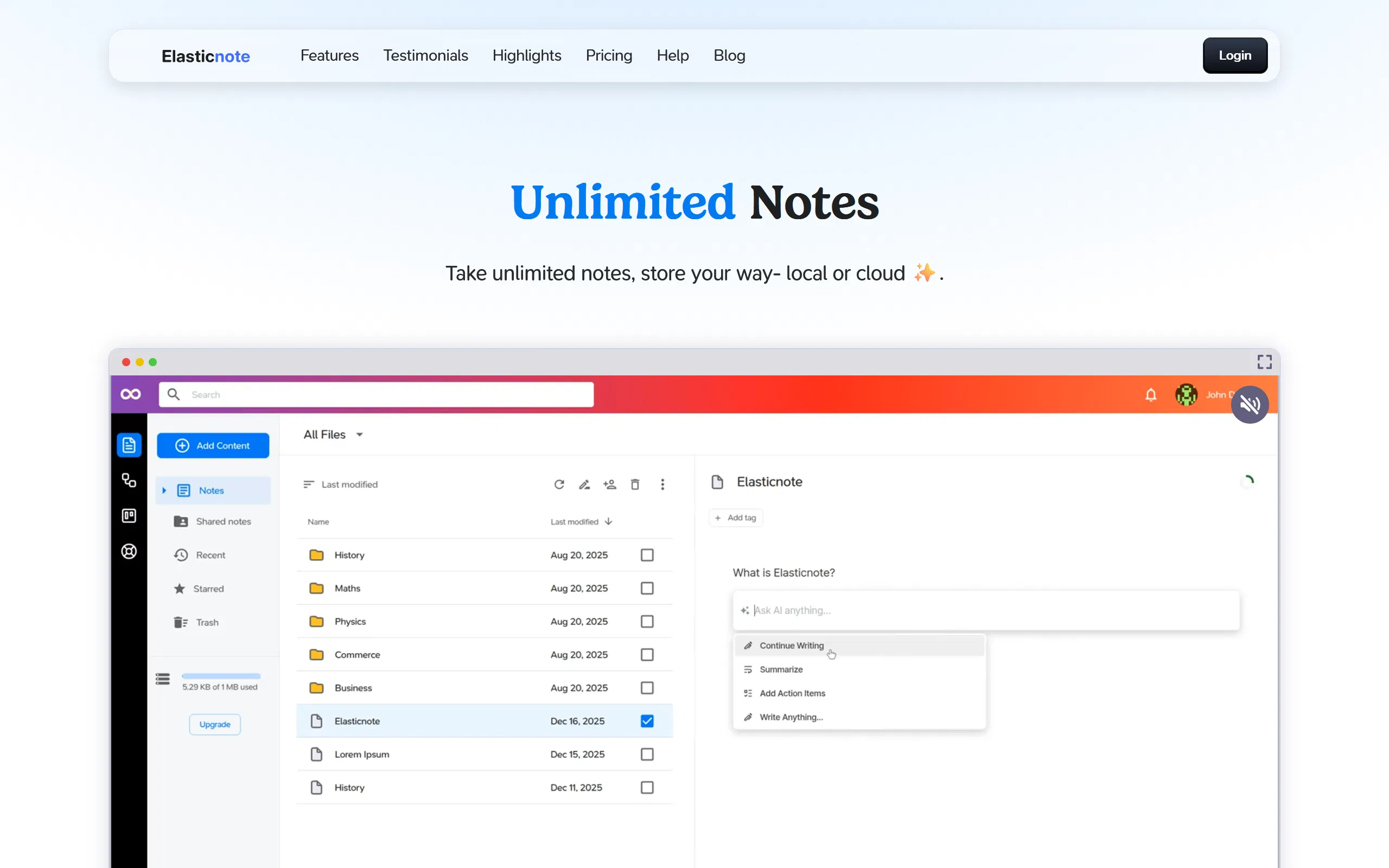 Elasticnote screenshot