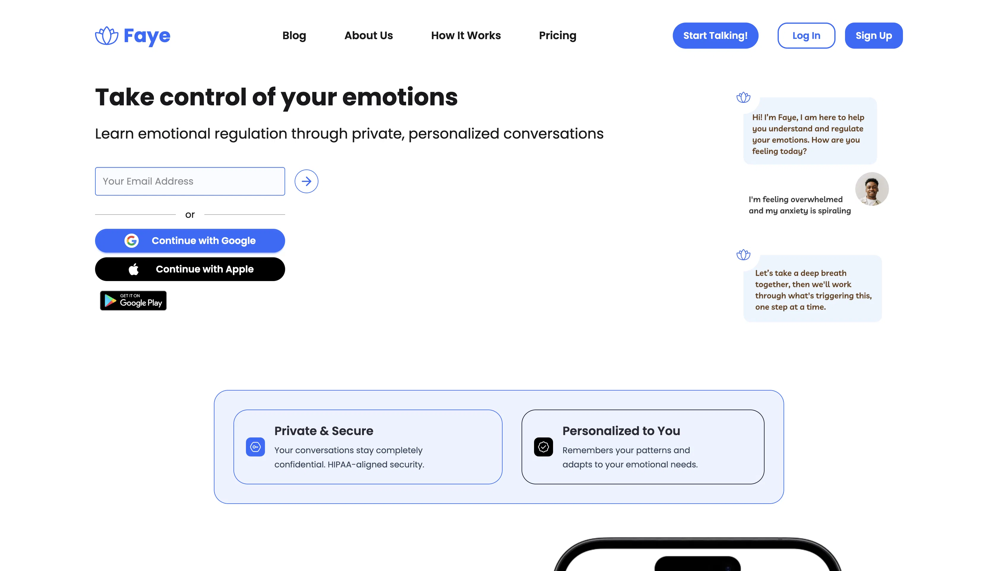 Faye - AI for Emotional Regulation screenshot