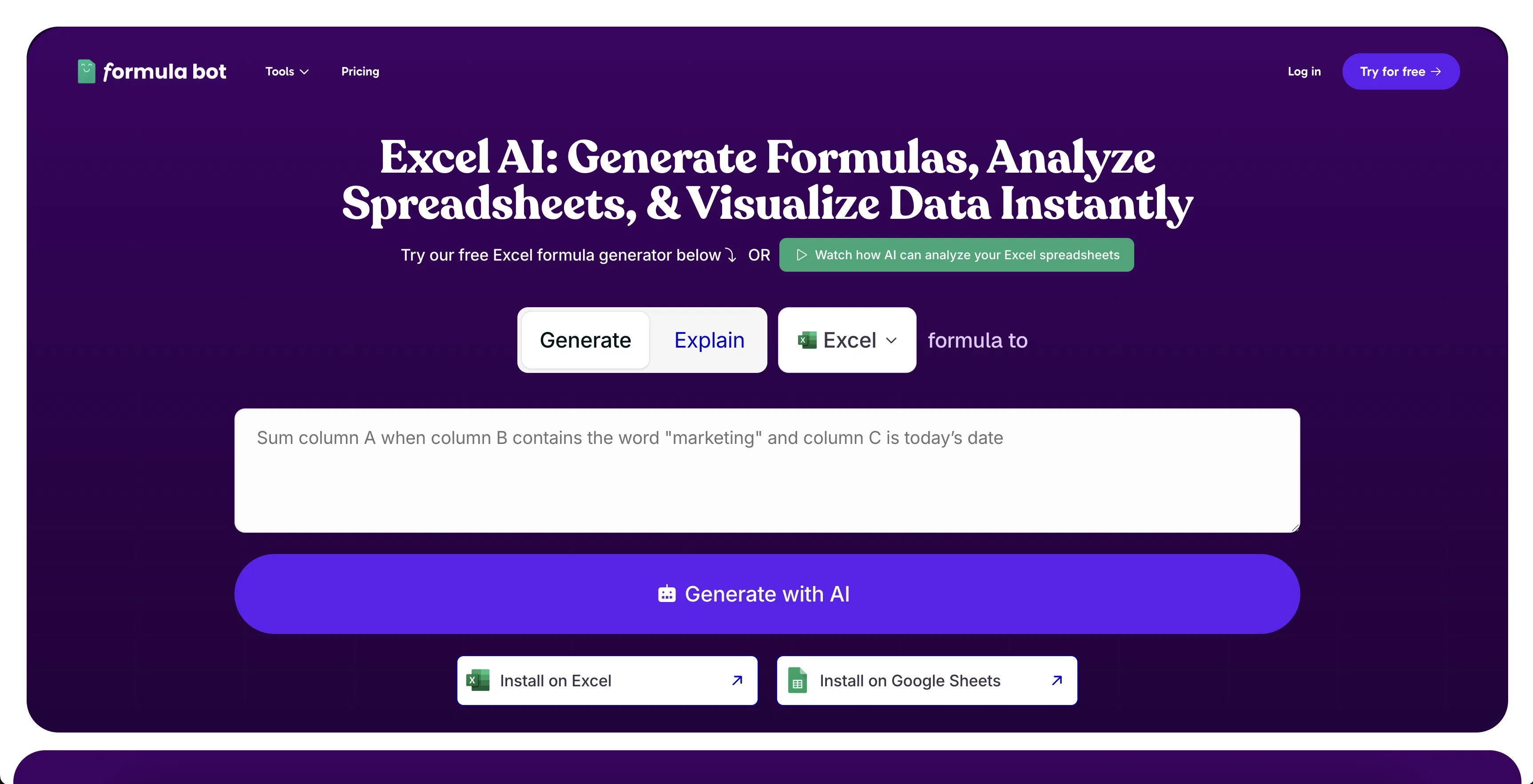 Free AI Excel Formula Generator screenshot