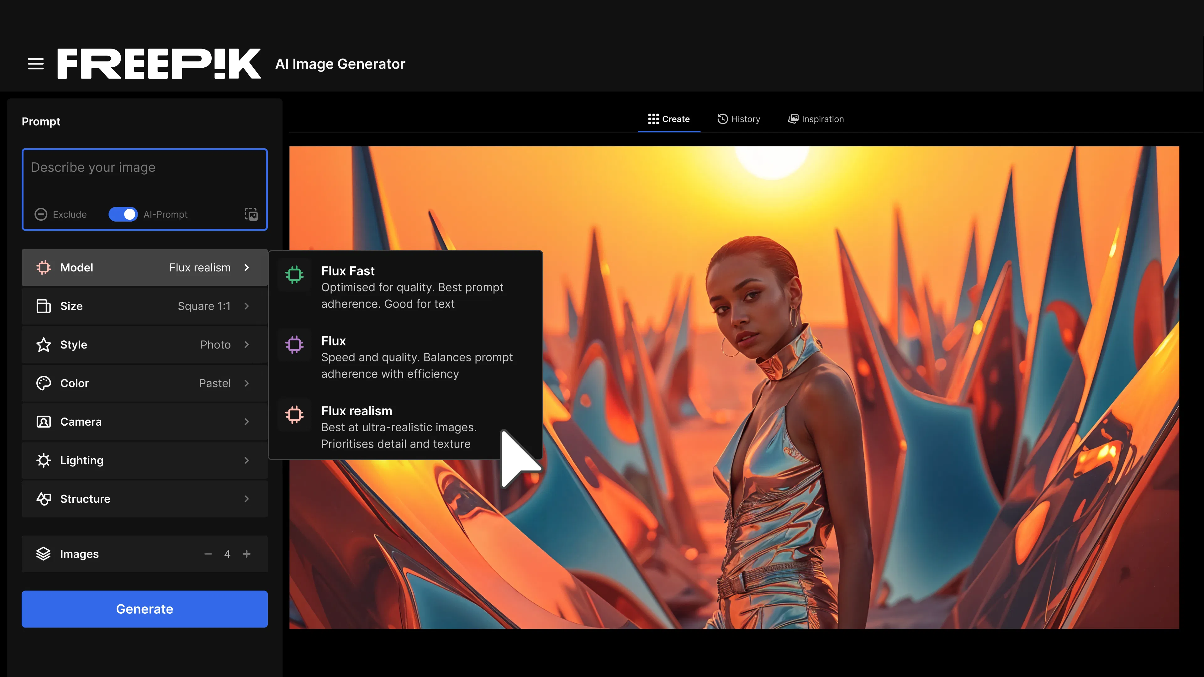 Freepik AI Image Generator screenshot