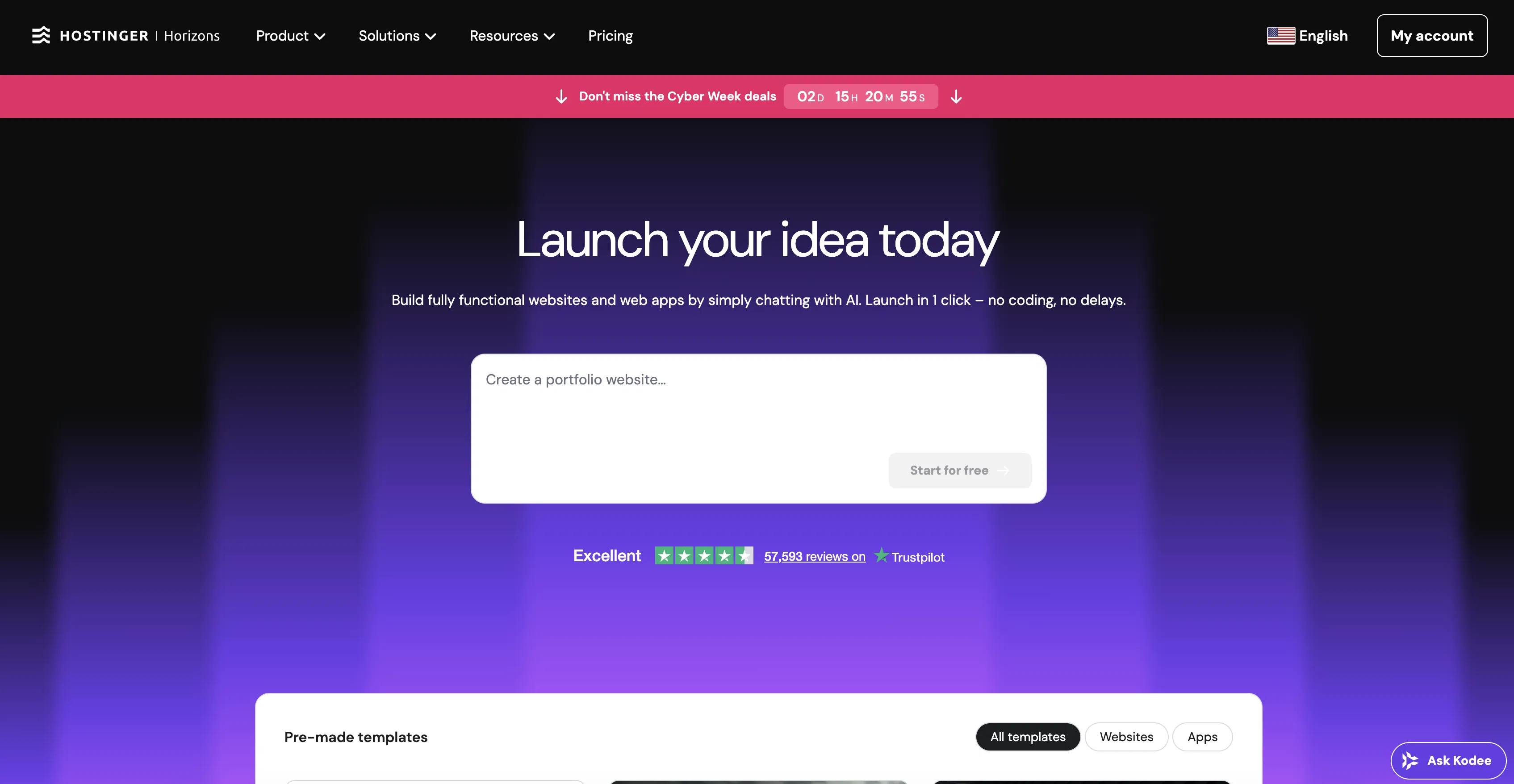 Hostinger | Horizons screenshot