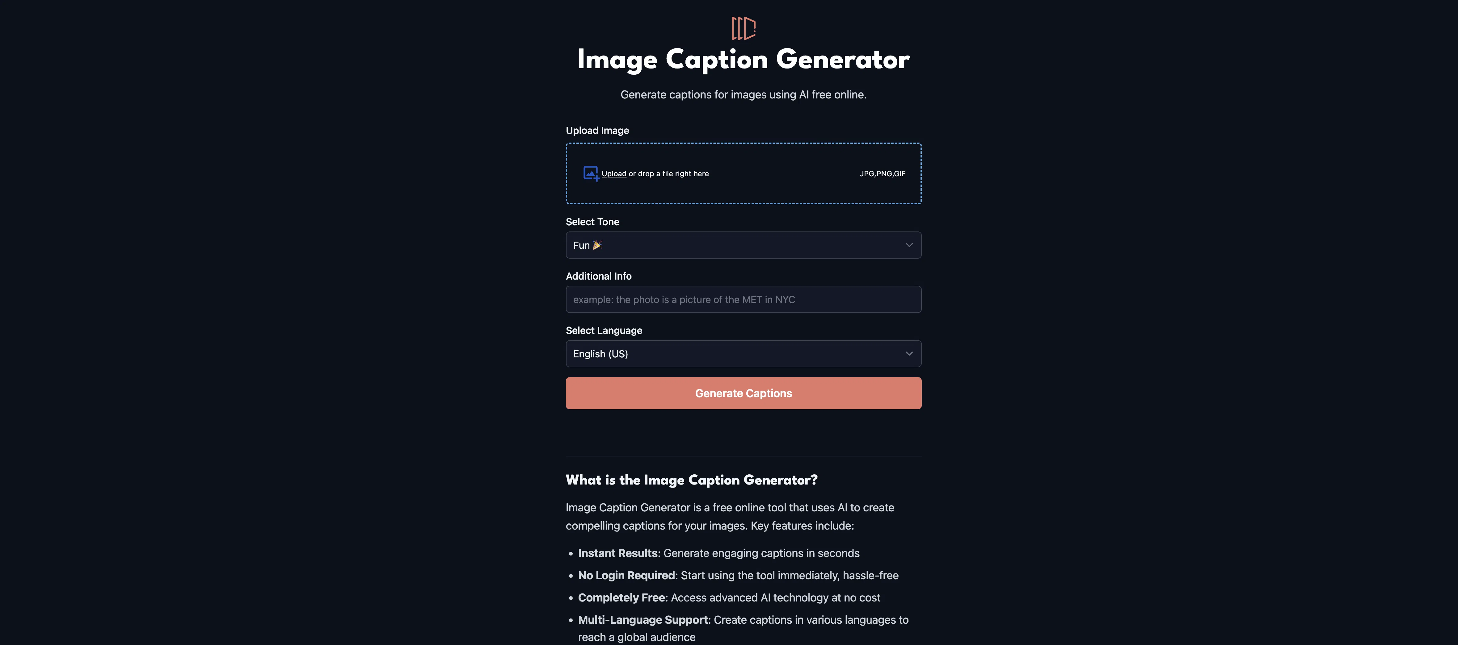 Image Caption Generator screenshot