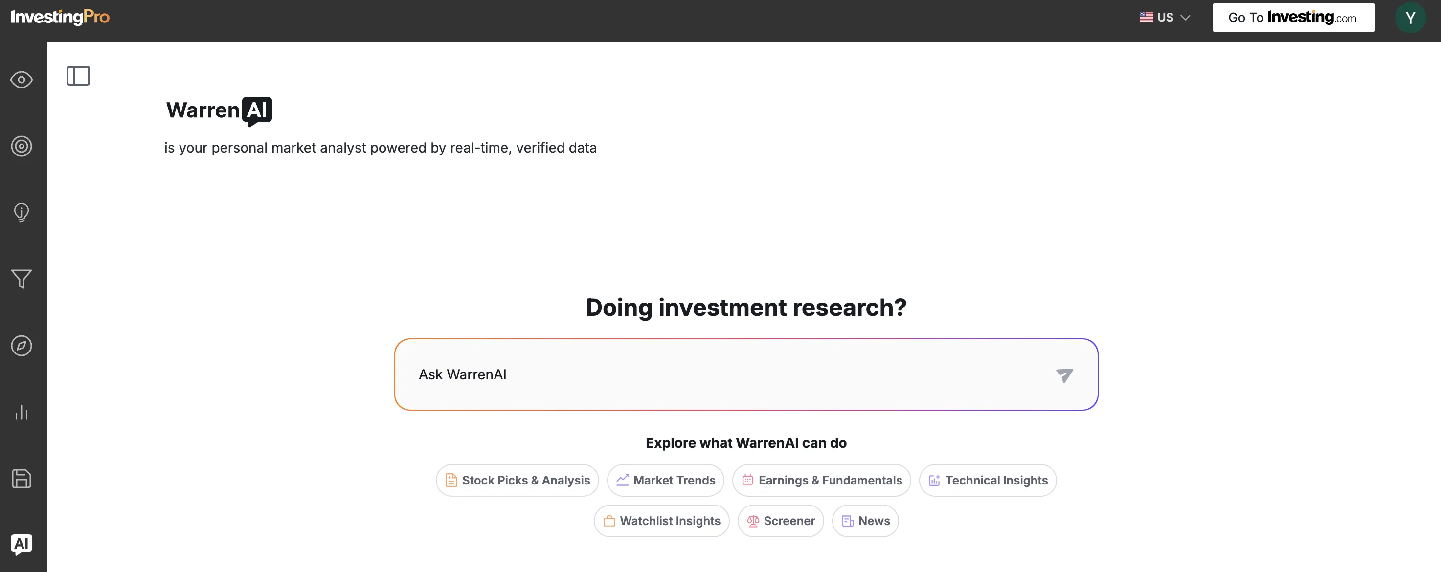 Investing.com - WarrenAI screenshot