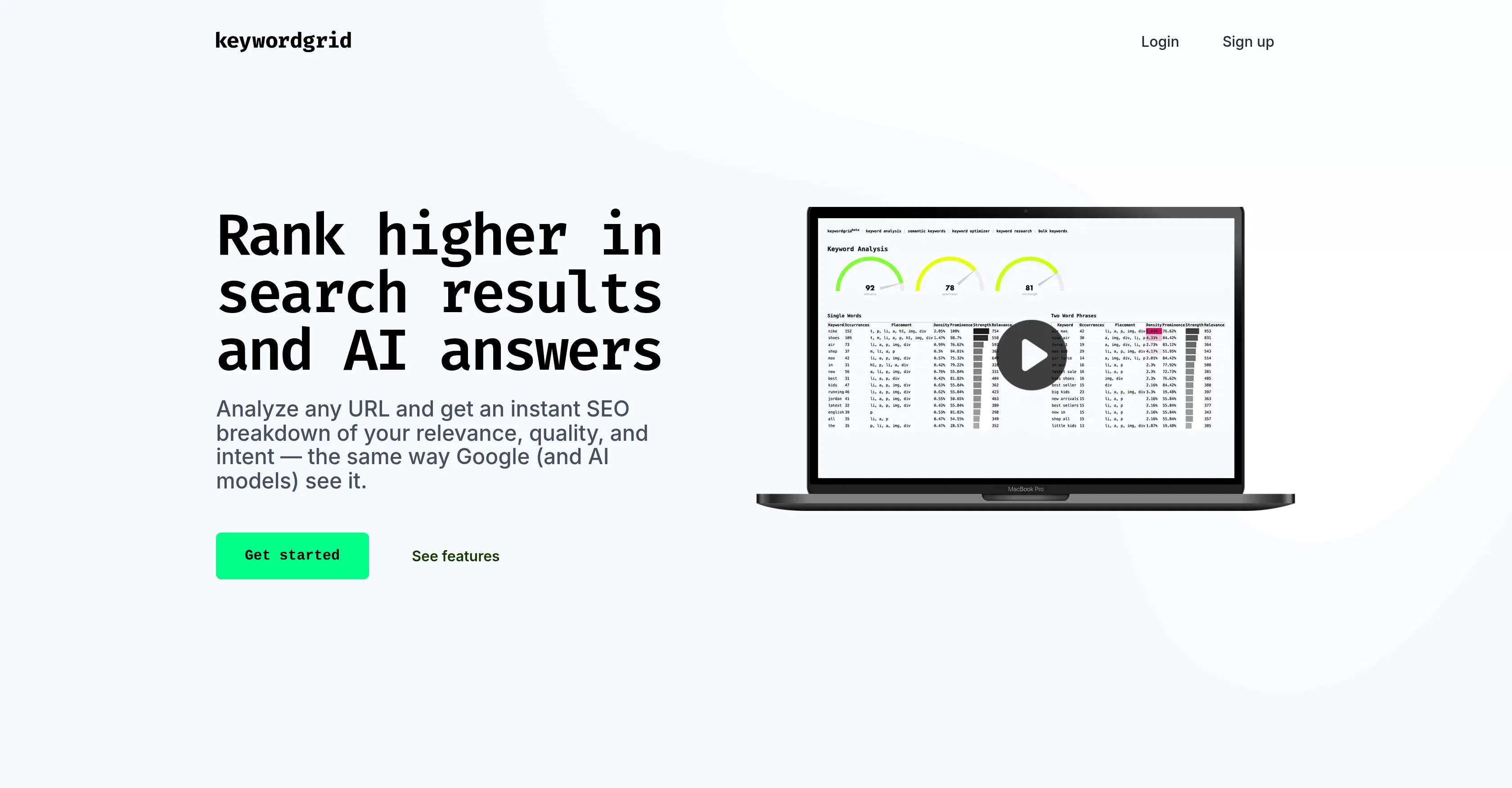 Keyword Grid screenshot