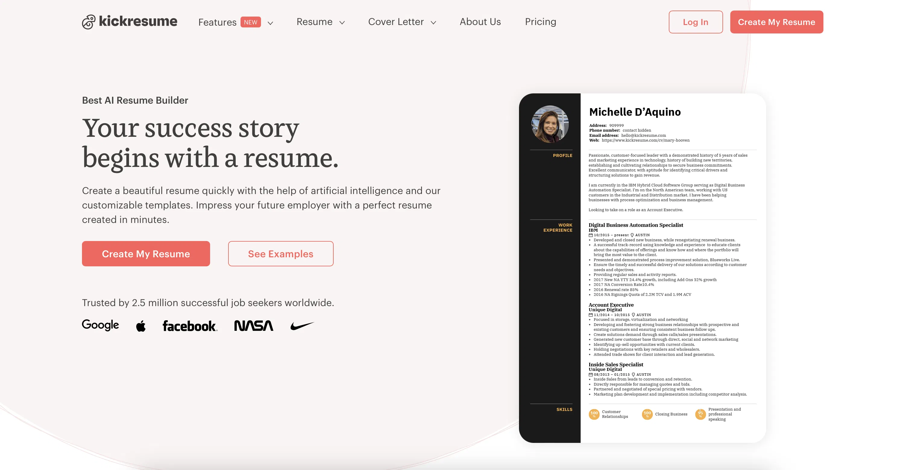 Kickresume screenshot