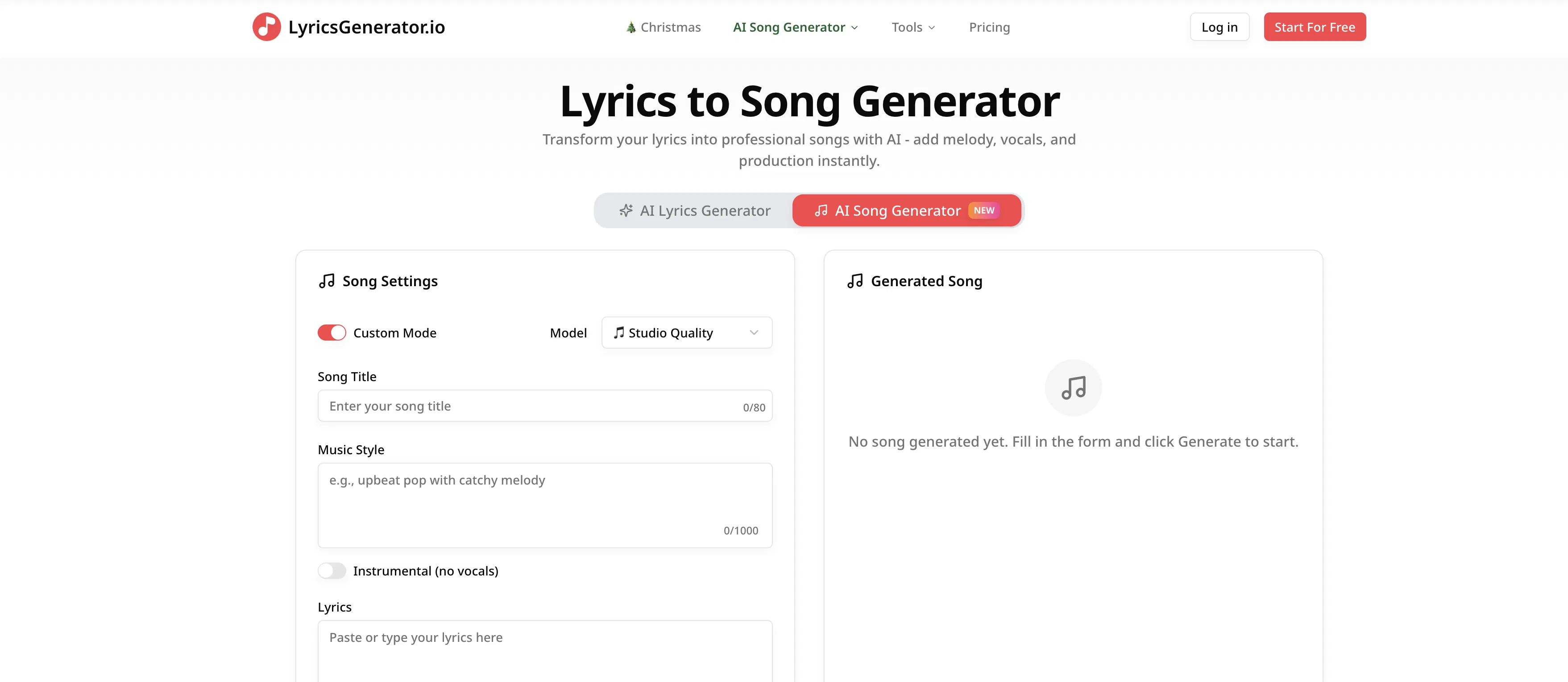 LyricsGenerator.io screenshot