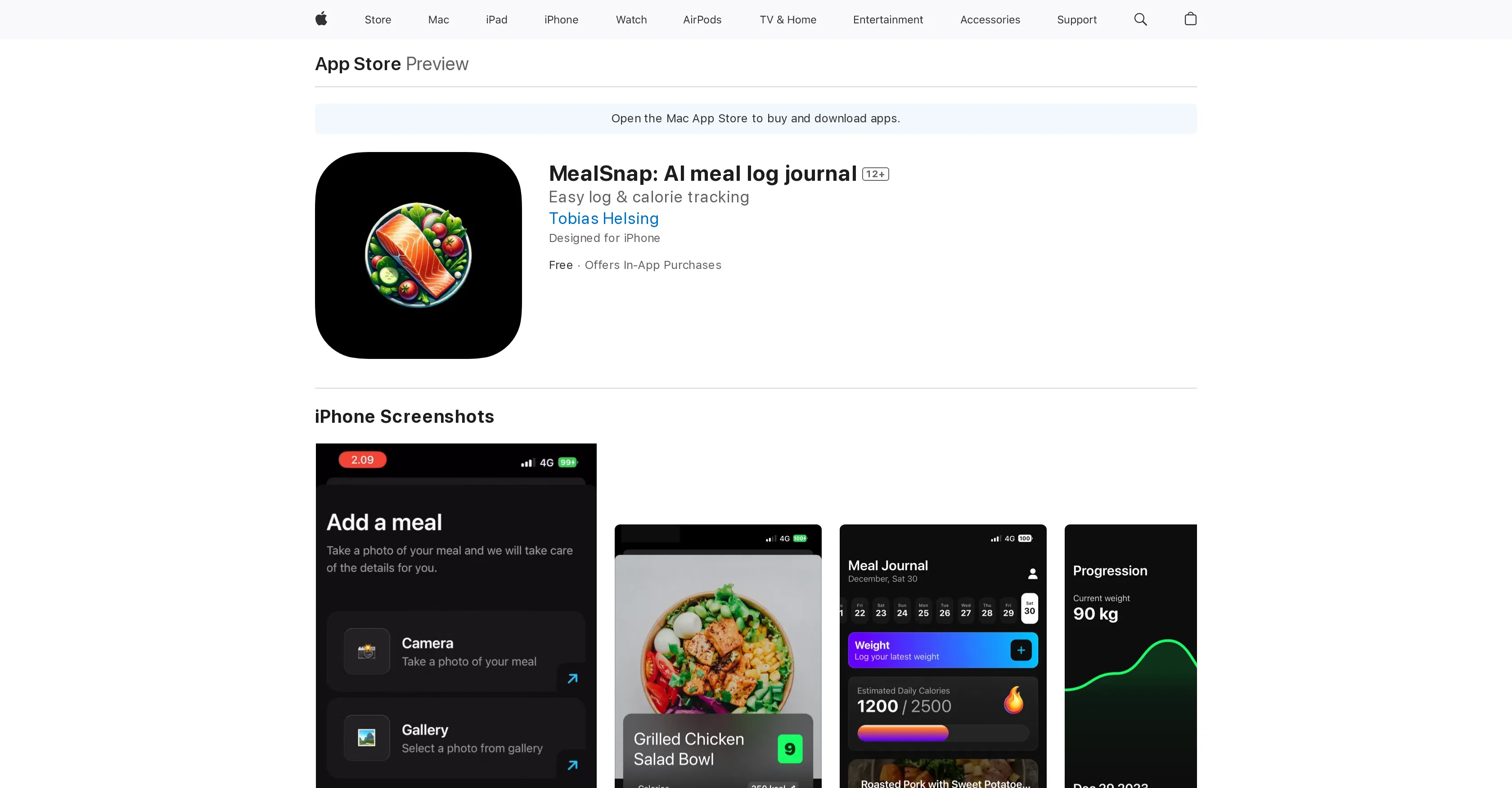MealSnap: AI meal log journal screenshot