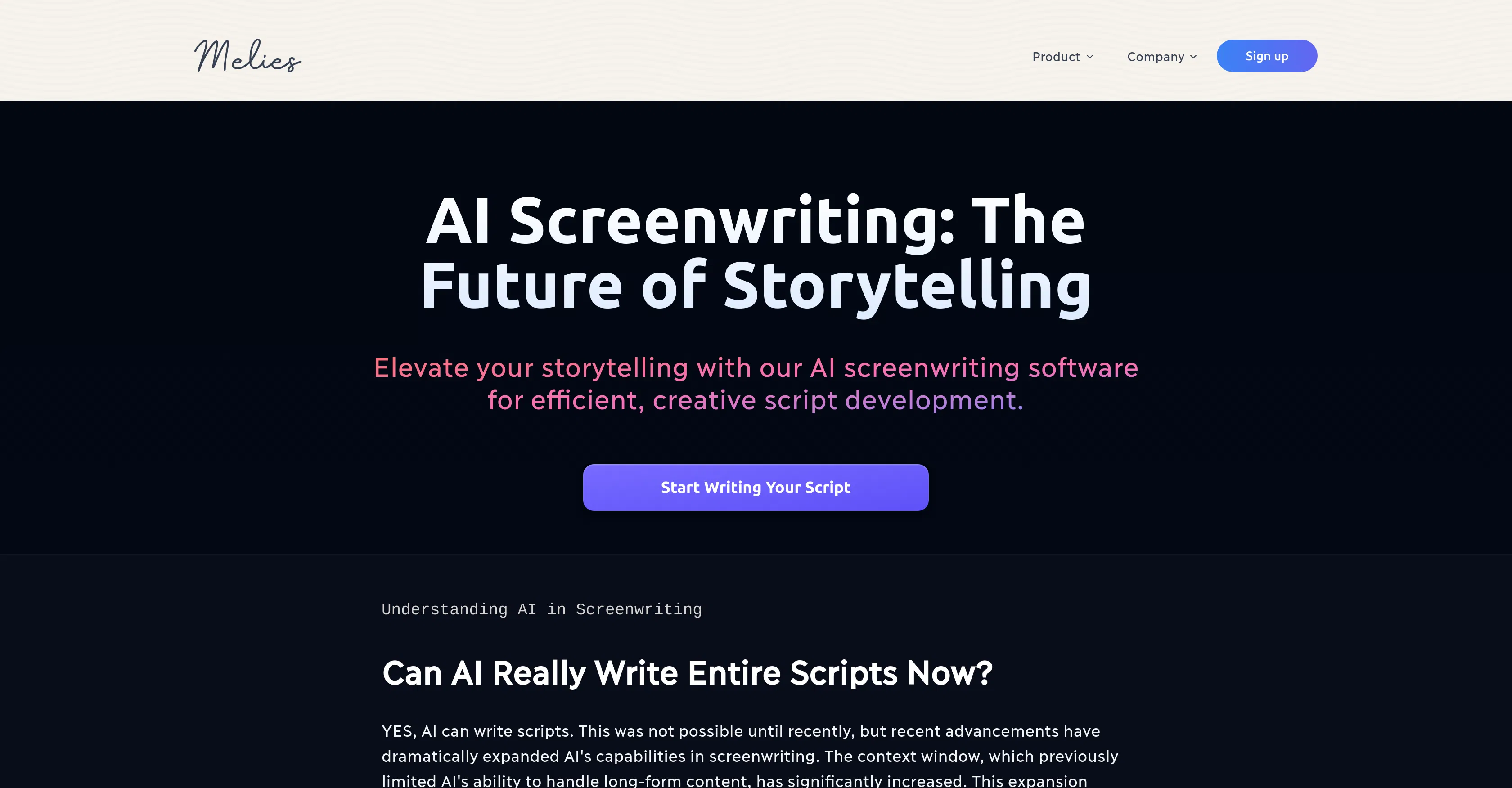 Melies AI Screenwriting Software screenshot