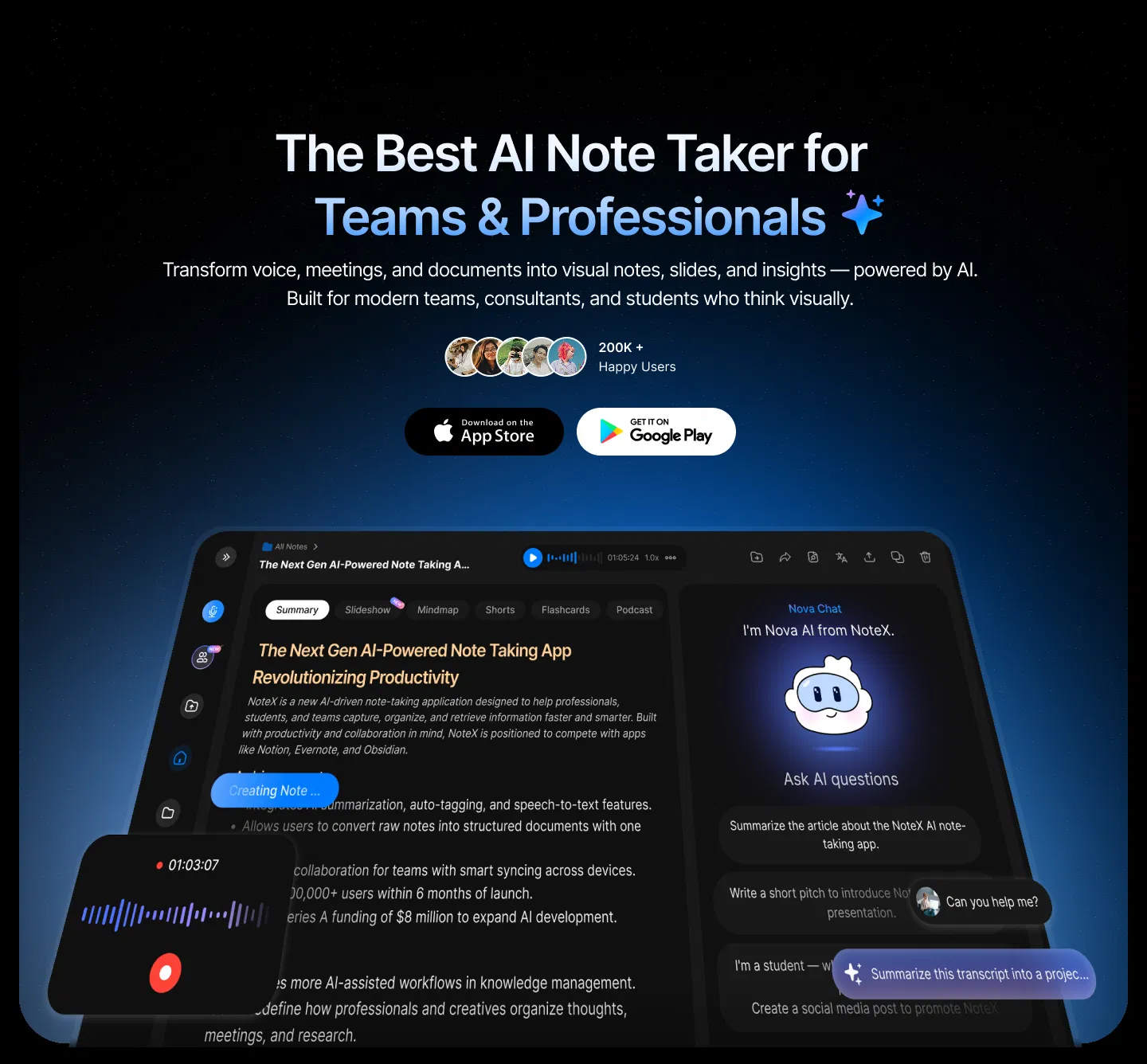 NoteX AI Meeting Agent screenshot