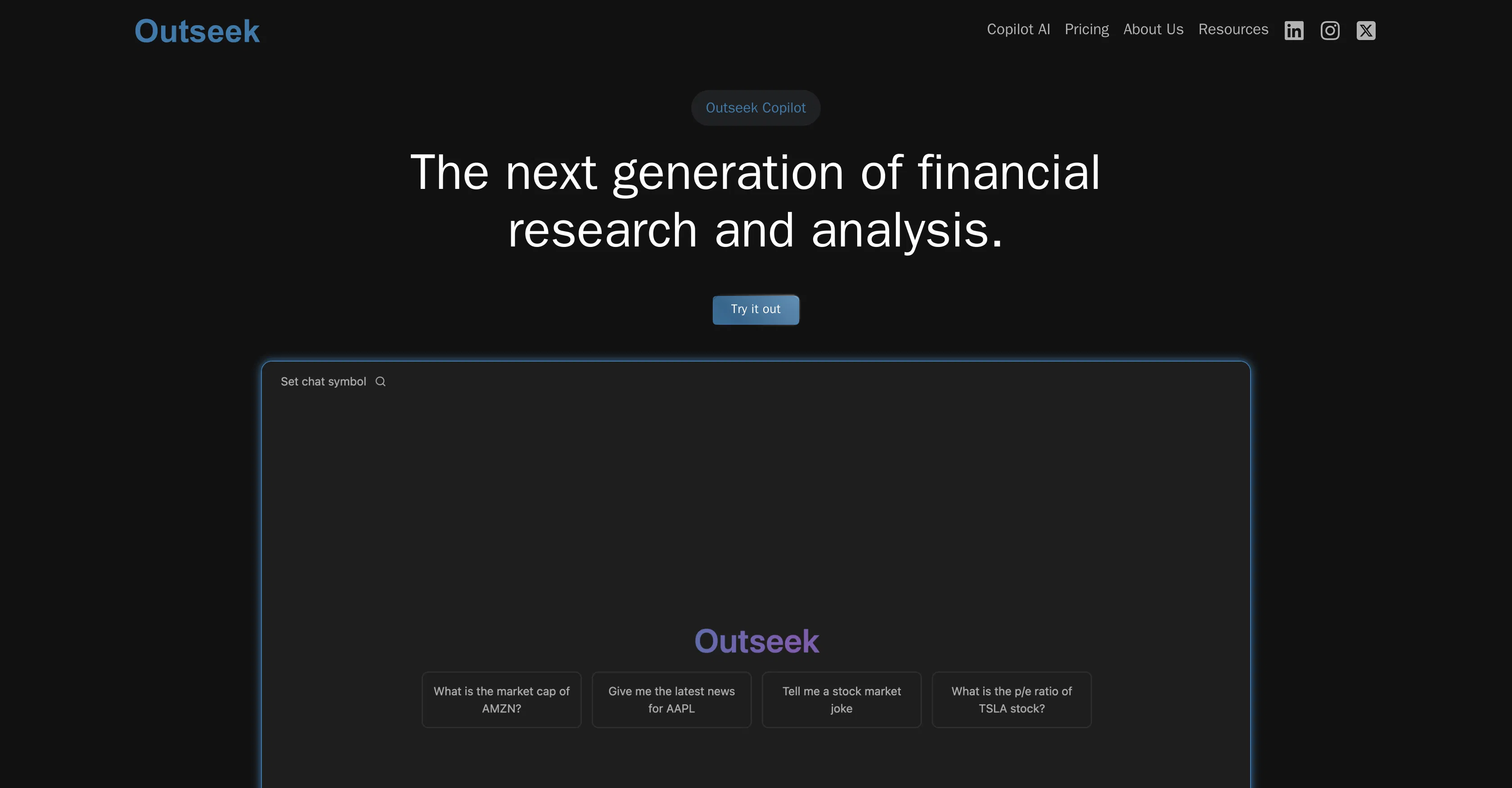 Outseek Financial Terminal screenshot