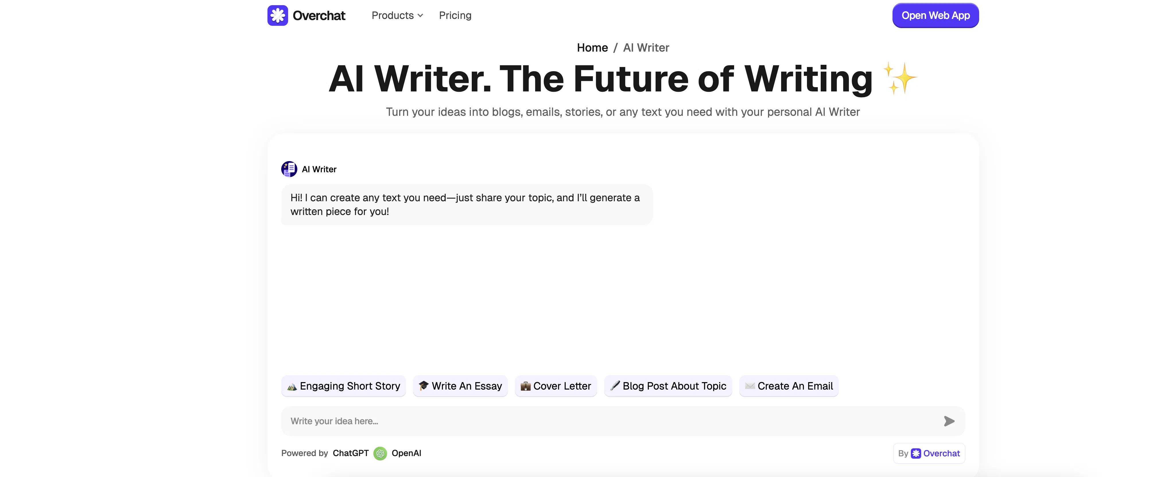 OverChat AI Writer screenshot