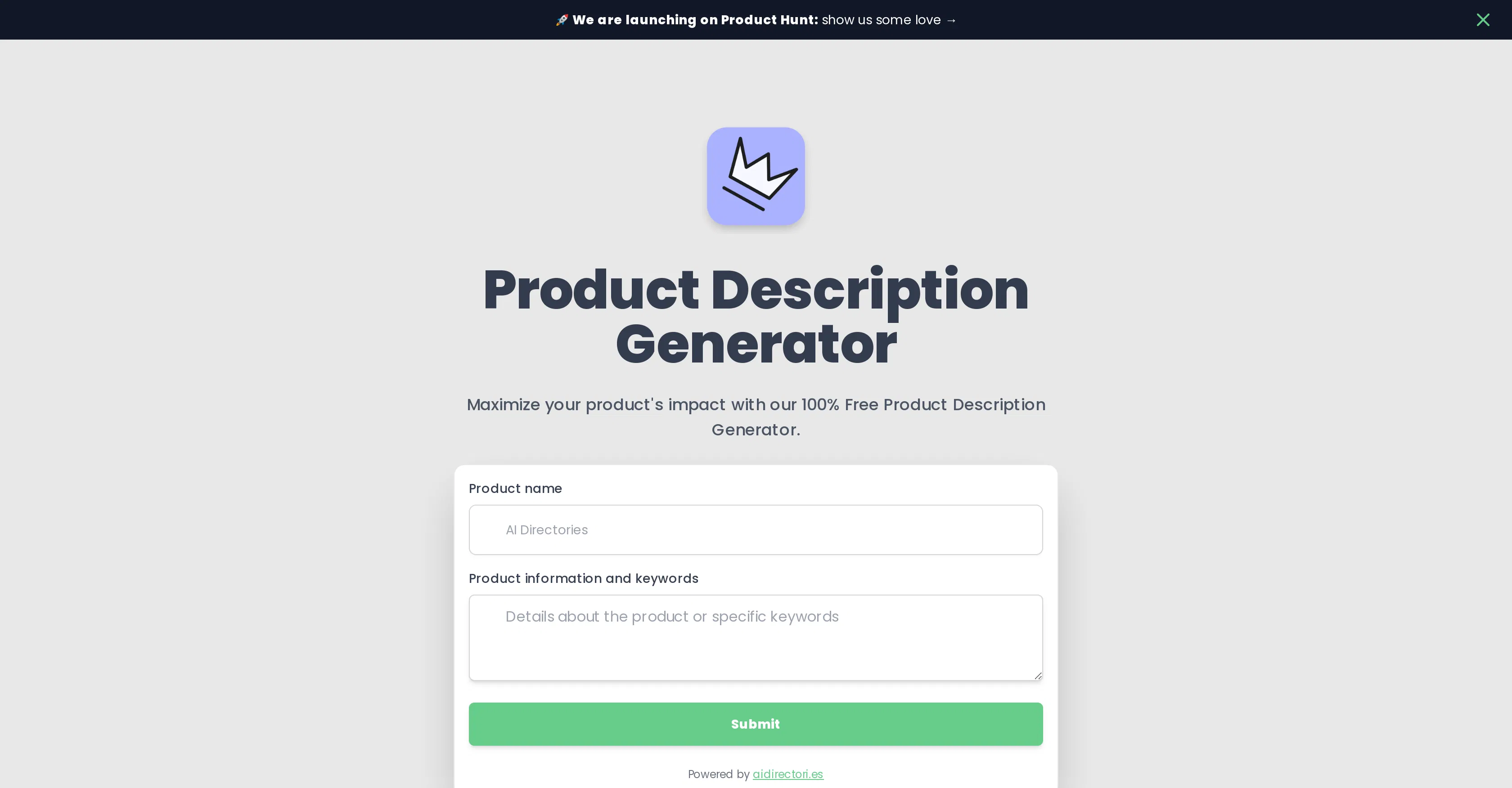 Product Description Generator by AIDirectories screenshot
