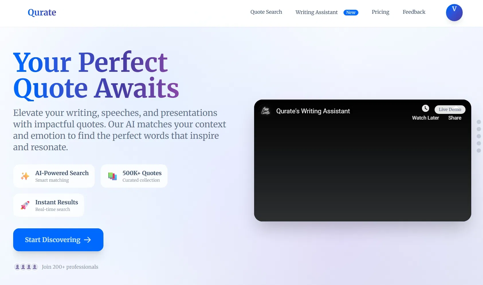 Qurate: Elevate your writing, speeches, and presentations with impactful quotes screenshot