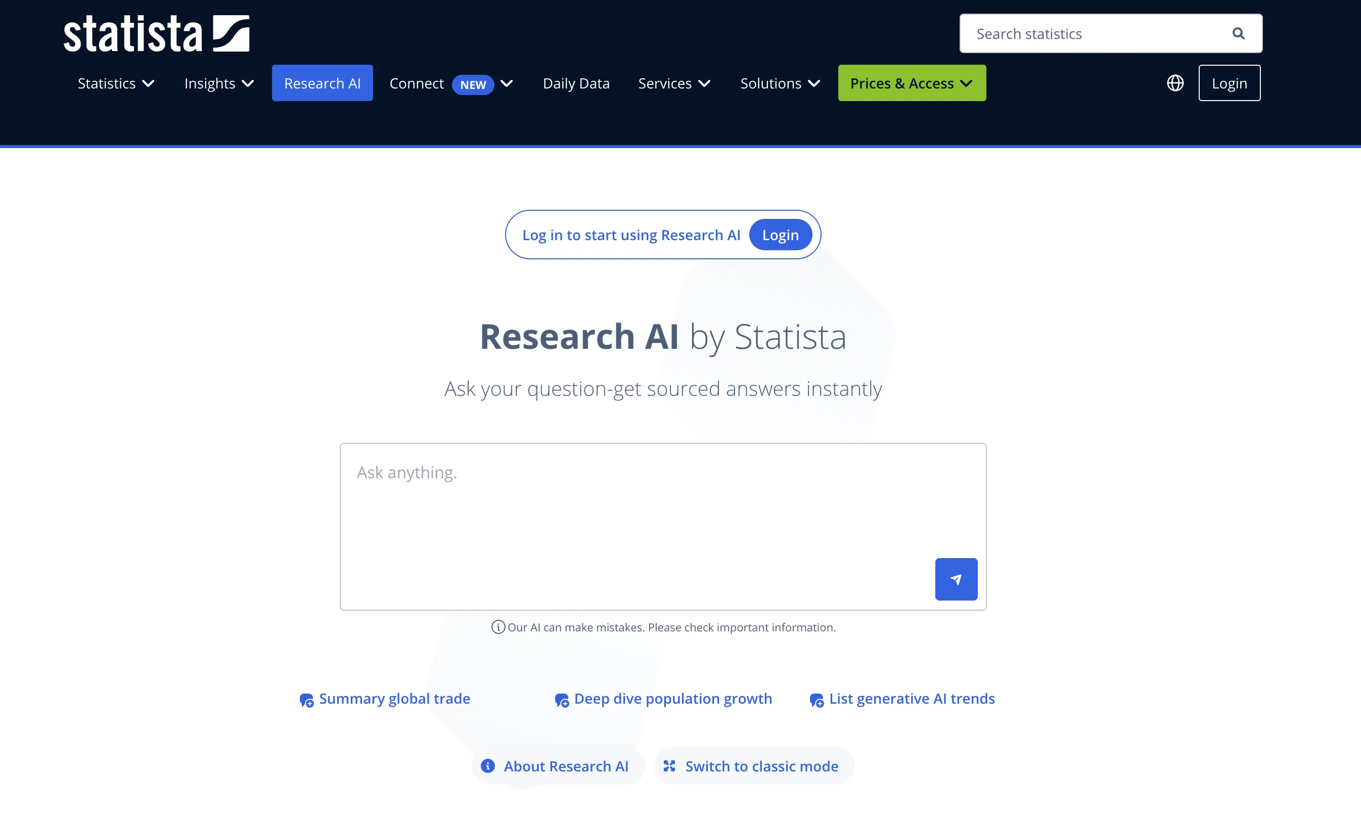 Research AI by Statista screenshot