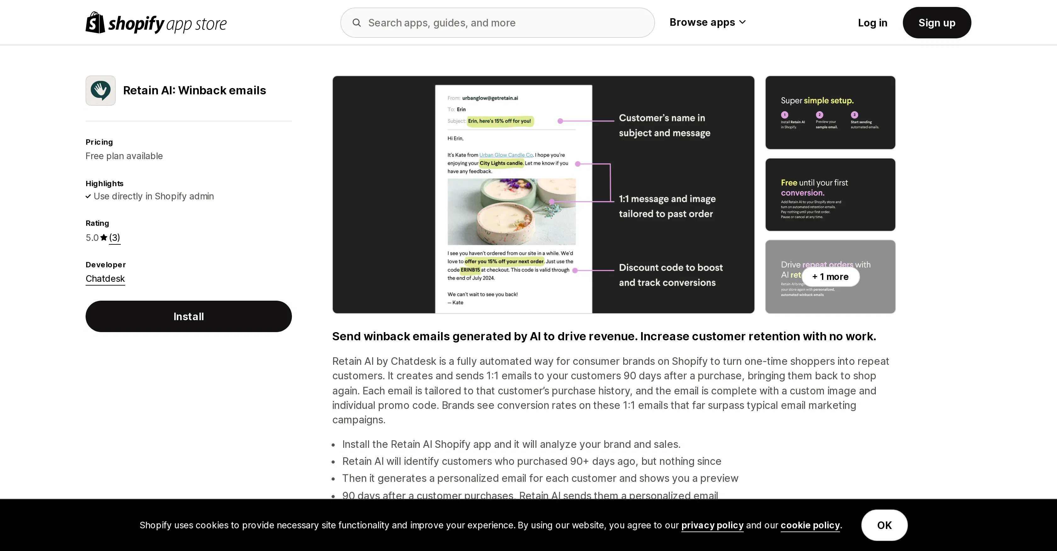 Retain AI: Winback emails screenshot