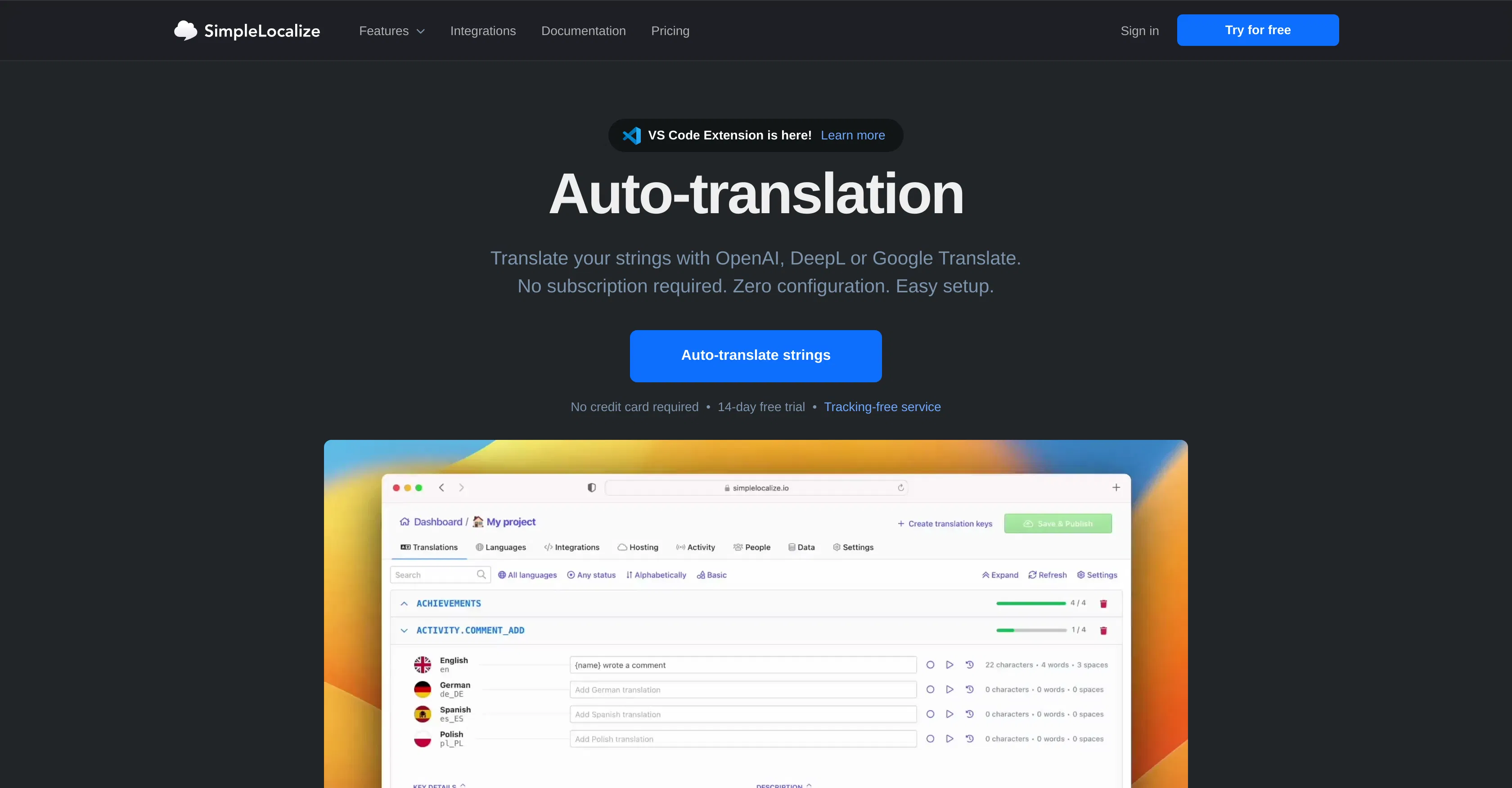 SimpleLocalize screenshot