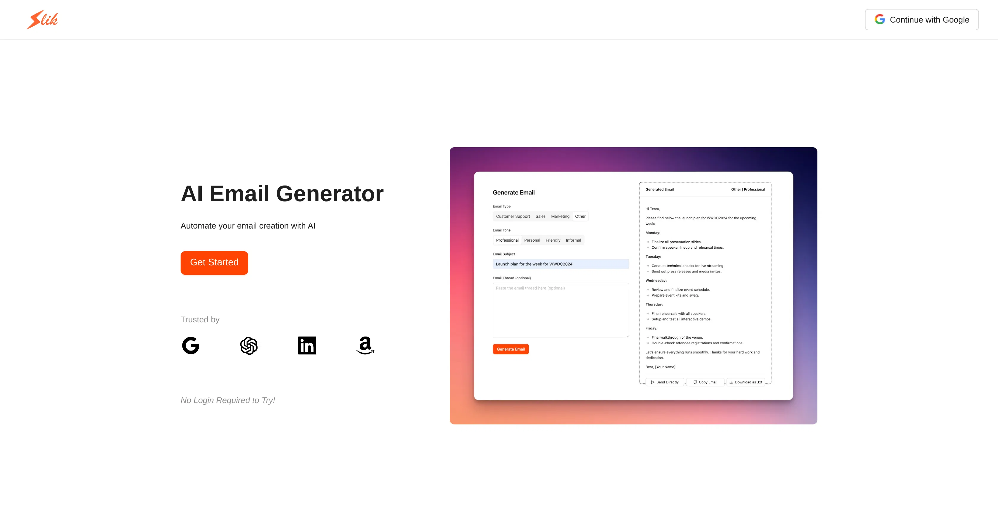 SlikSafe Email Generator screenshot
