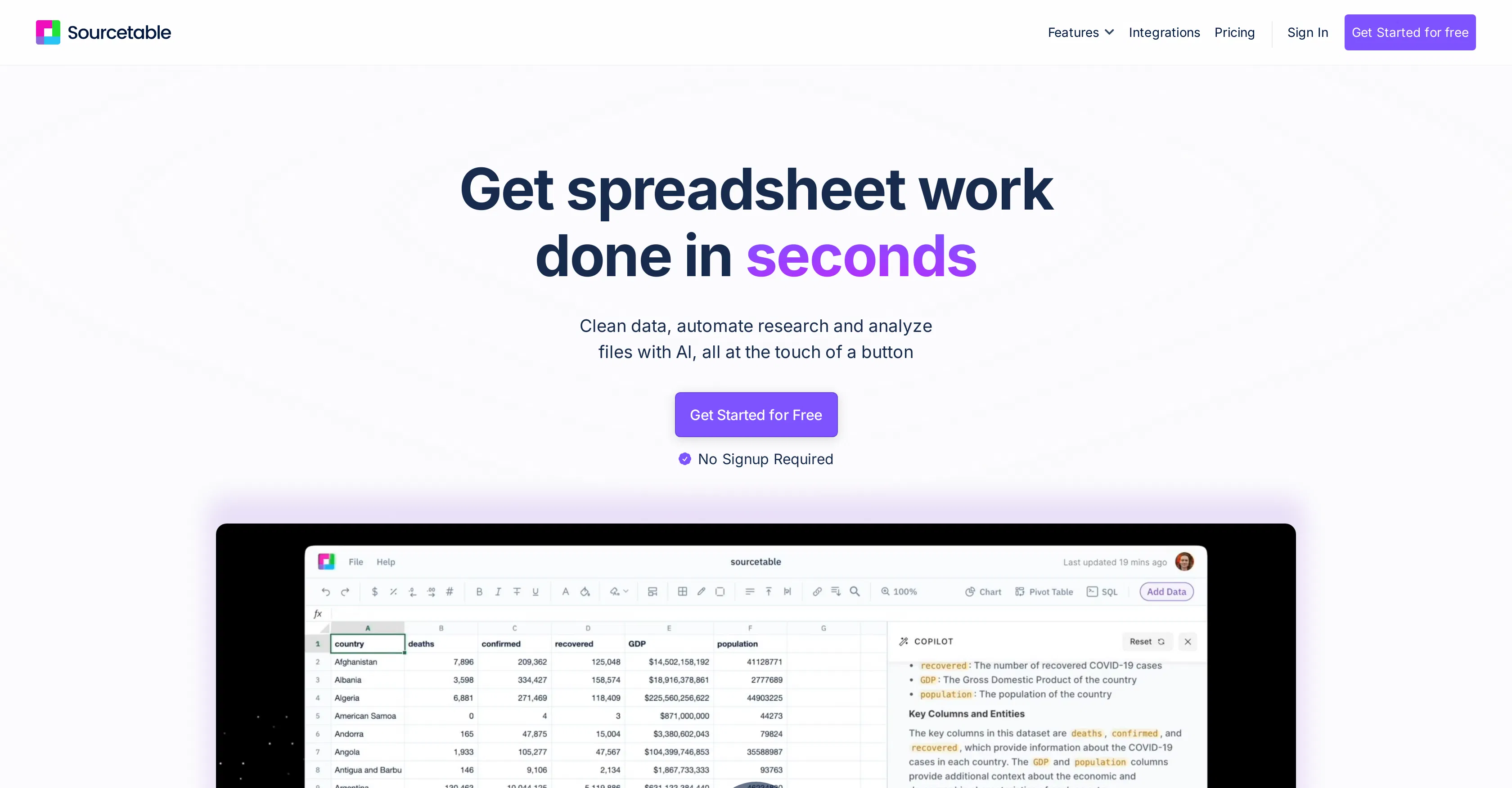 Sourcetable — AI spreadsheet & data analyst screenshot