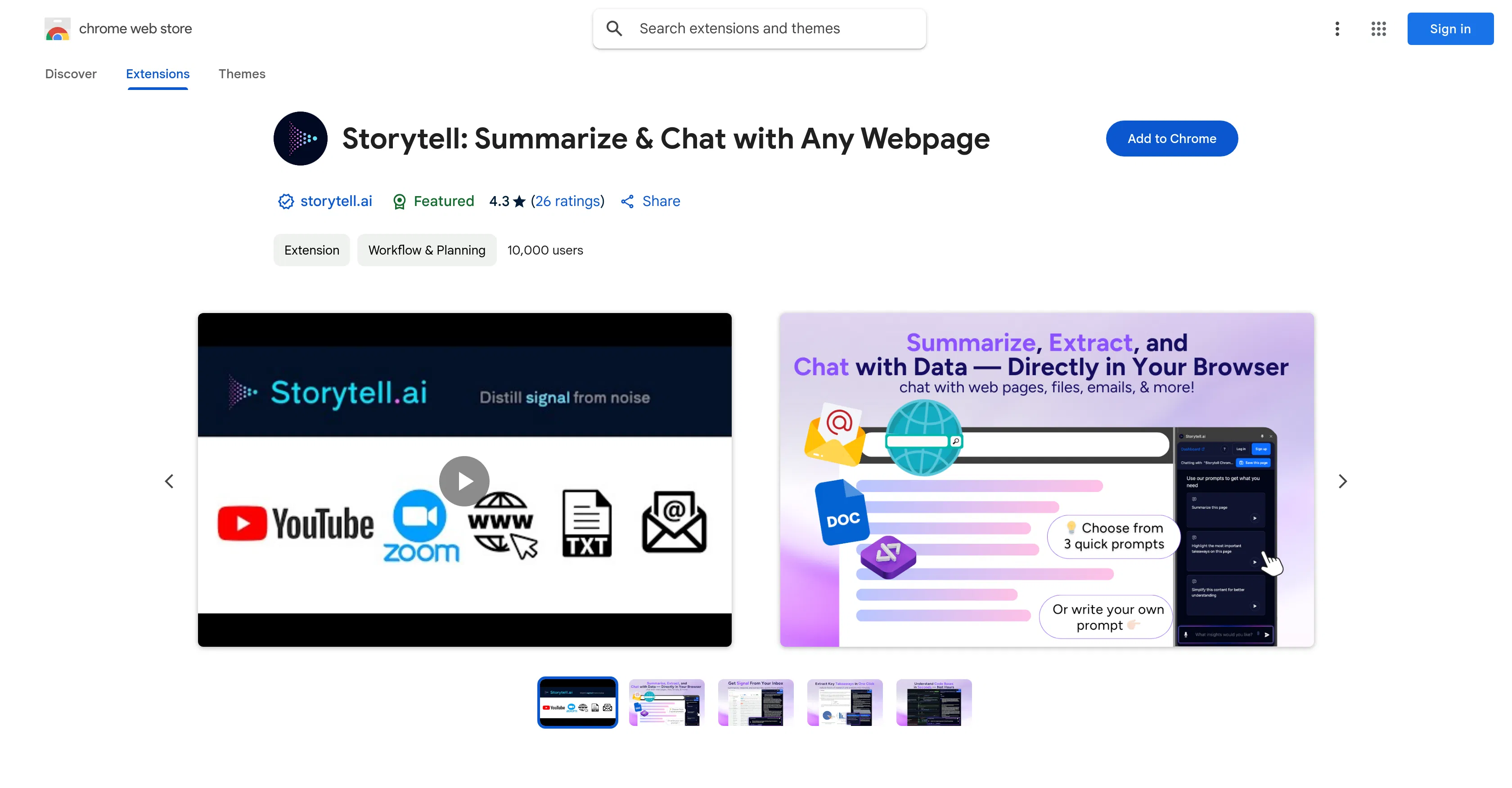 Storytell: Summarize & Chat with Any Webpage screenshot