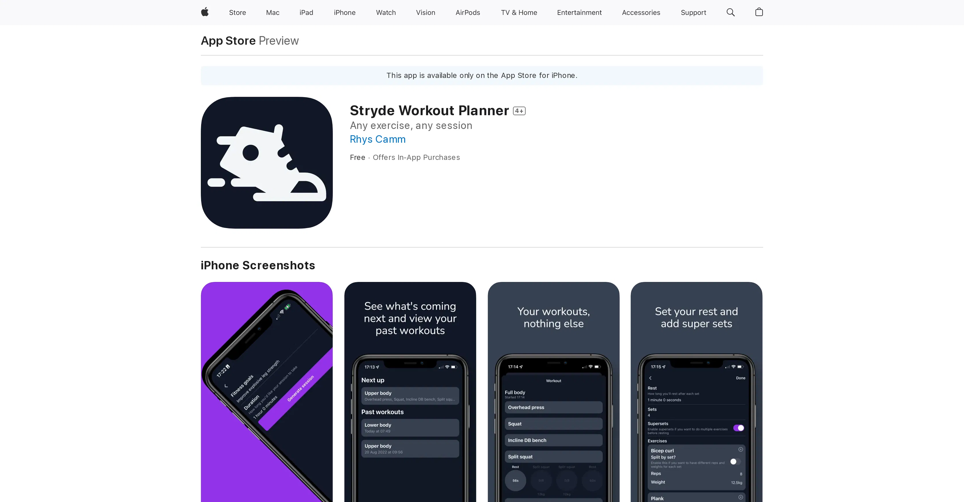 Stryde Workout Planner screenshot