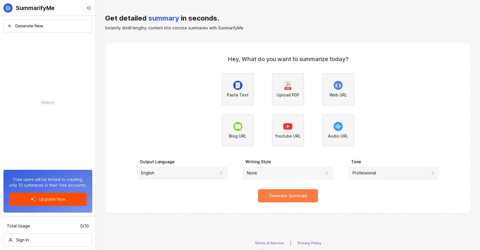 Summarify.me screenshot