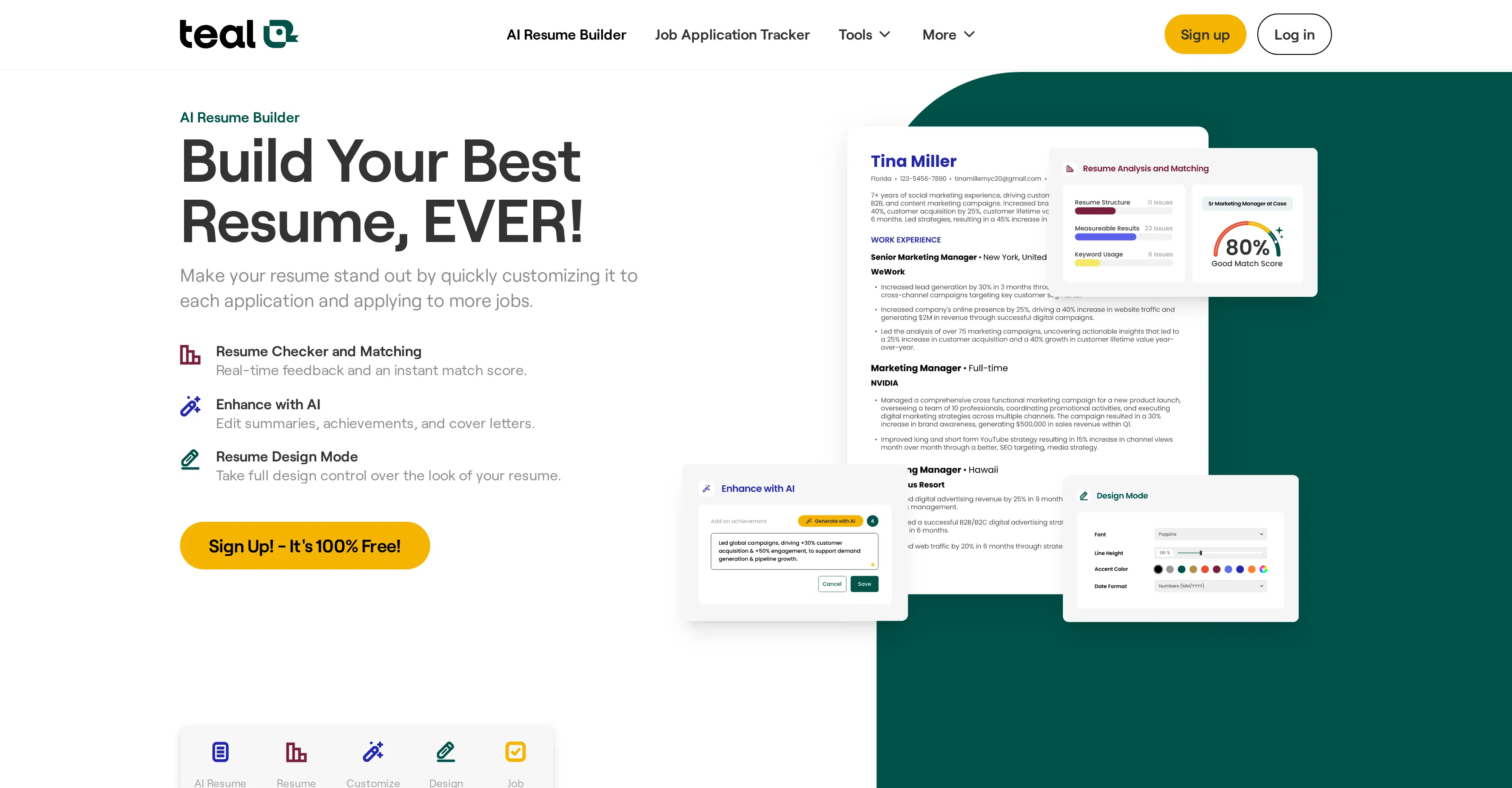 Teal Resume Builder screenshot