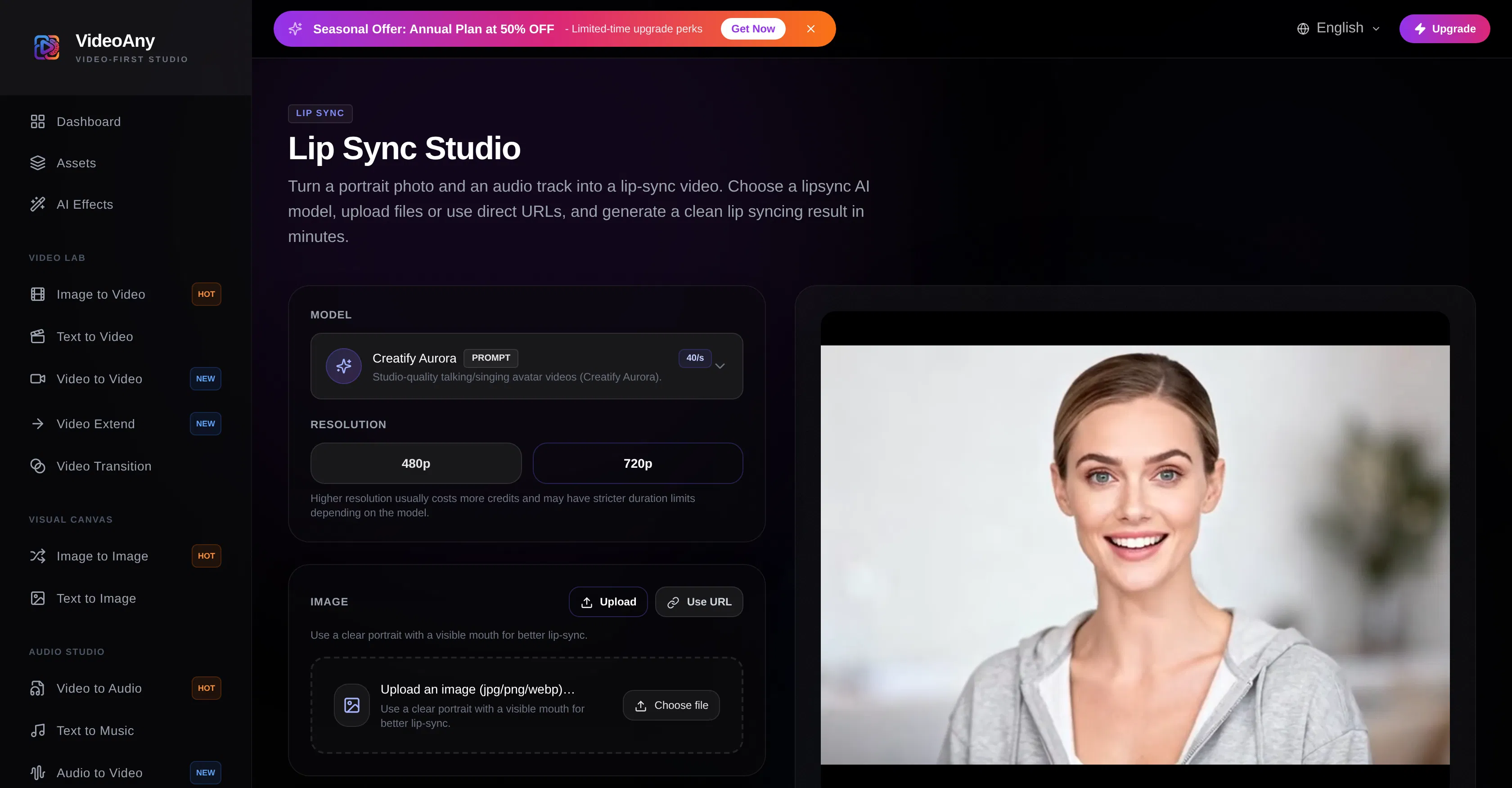 VideoAny Lip Sync AI Online screenshot